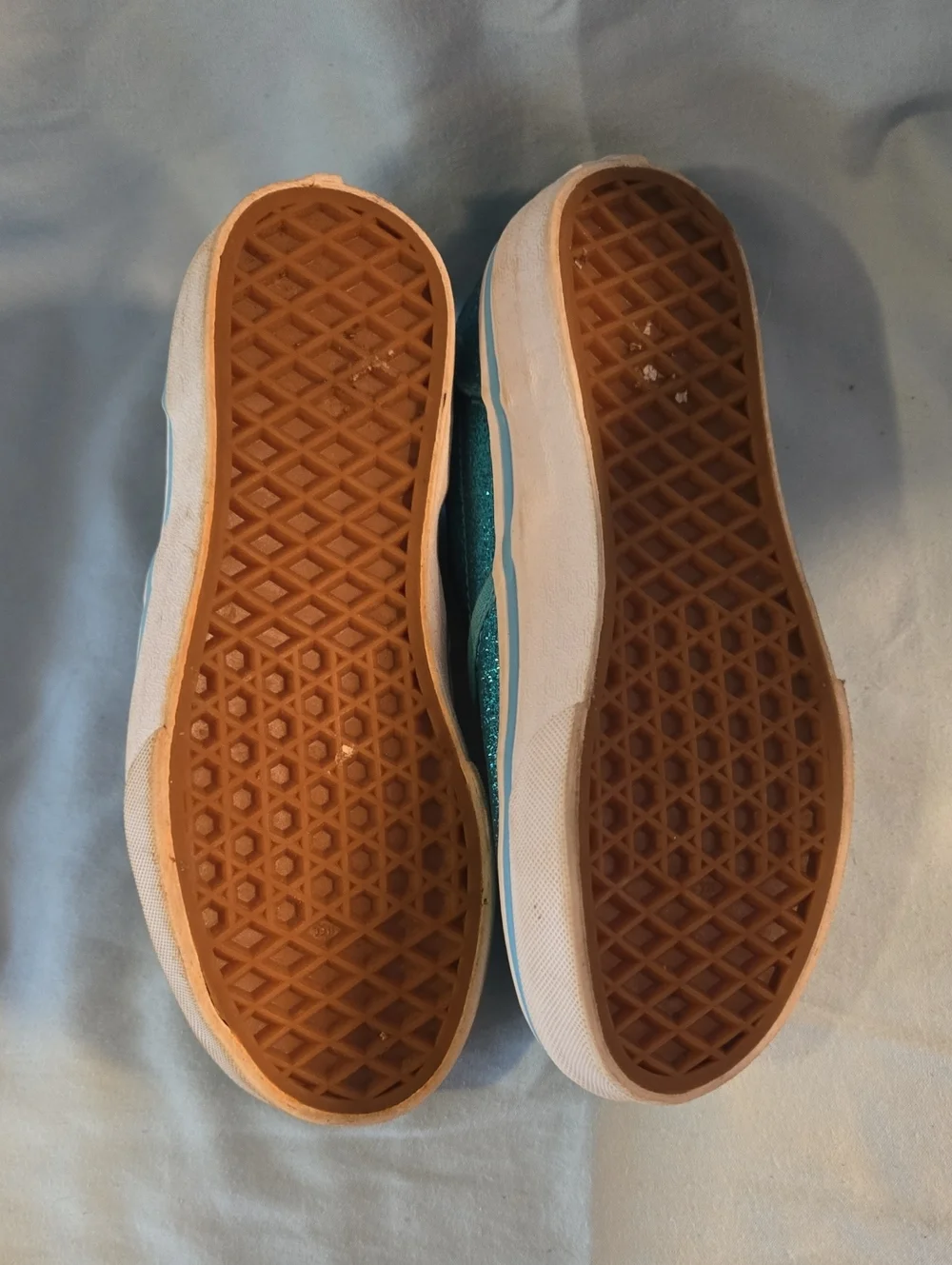 Vans Teal Glitter Slip-On Sneakers with Pink Shell Appliqués